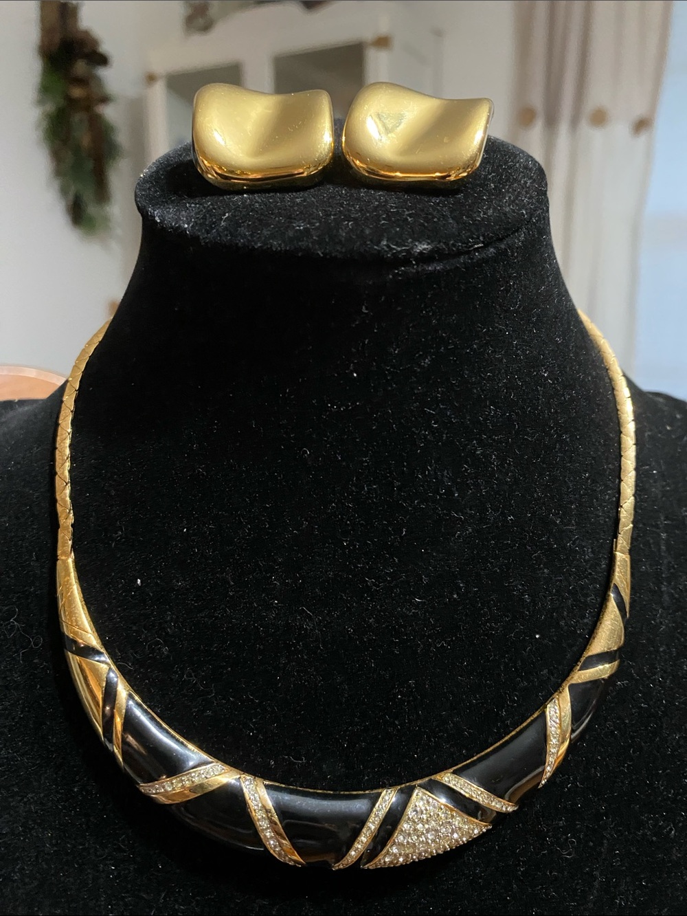 VTG Monet Gold and Black Statement Necklace with Matching Earrings